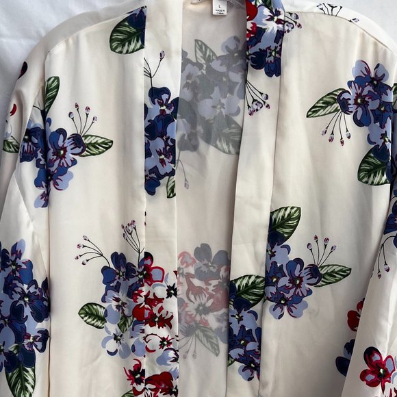 Violet & Claire Women's Floral Print Cream/Multi Open Front Kimono Shrug Size L - Picture 2 of 8